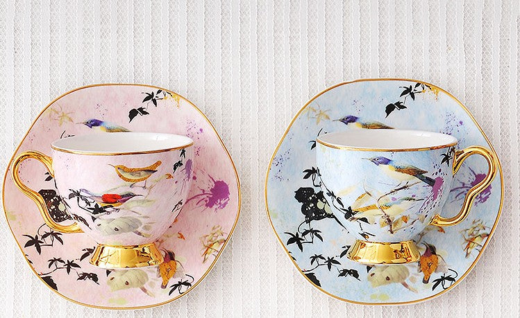 Unique Bird Flower Tea Cup and Saucer in Gift Box as Birthday Gift, Elegant Ceramic Coffee Cups, Afternoon British Tea Cups, Royal Porcelain Tea Cup Set
