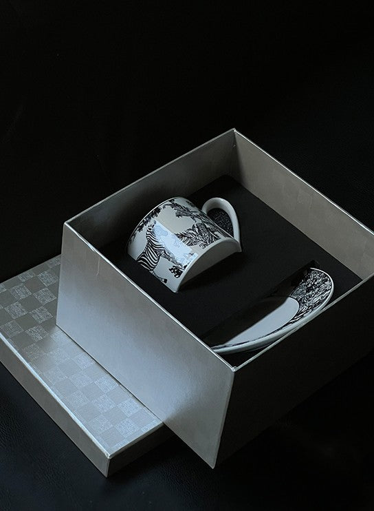 6.8 oz Tea Cup and Saucer in Gift Box, Zebra Jungle Porcelain Tea Cup Saucer Set, Royal Ceramic Cups, Elegant Ceramic Coffee Cups
