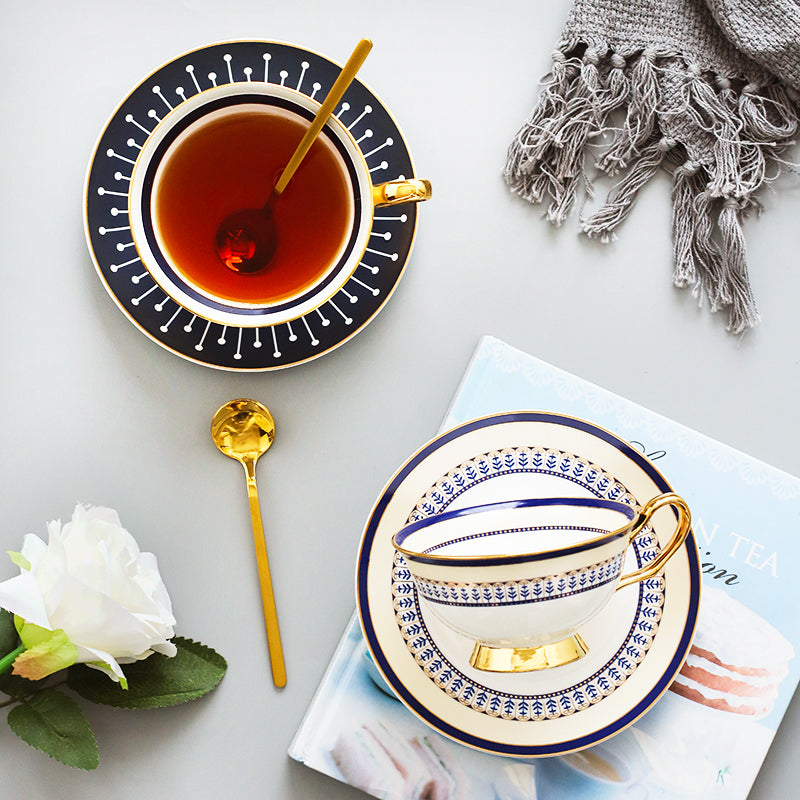 British Tea Cups, Porcelain Coffee Cups, Latte Coffee Cups, Tea Cup and Saucer, Coffee Cups with Gold Trim and Gift Box