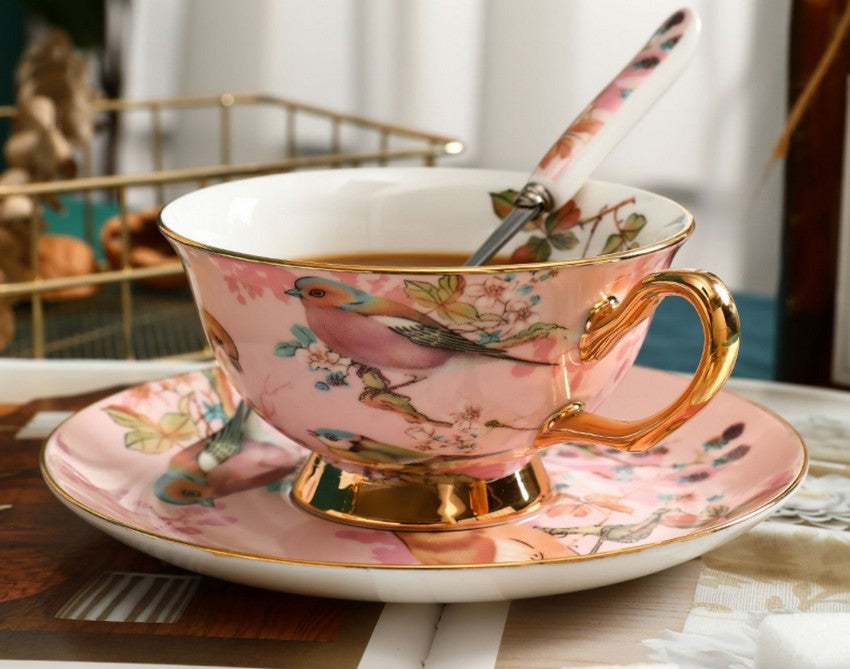 Lovely Birds Ceramic Cups, Elegant Ceramic Coffee Cups, Afternoon Porcelain Tea Cup Saucer Set, Unique Tea Cup and Saucer in Gift Box