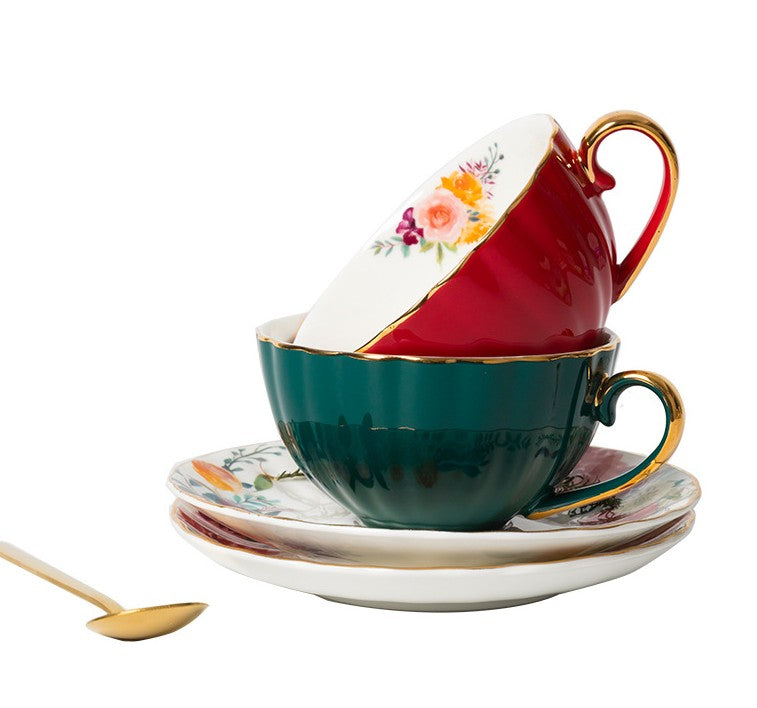 Elegant Ceramic Coffee Cups, Beautiful British Tea Cups, Creative Porcelain Tea Cup Saucer Set, 6.8 oz Tea Cup and Saucer in Gift Box