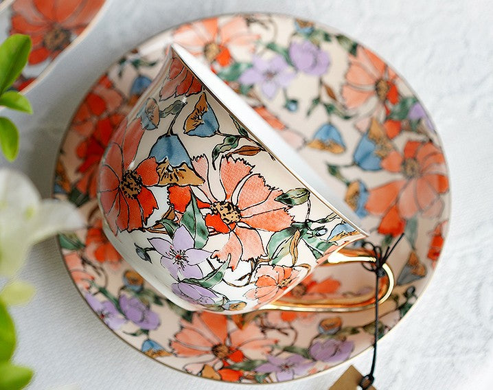 Elegant Ceramic Coffee Cups, Flower Porcelain Tea Cup Saucer Set, British Royal Ceramic Cups for Traditional Afternoon Tea, Unique Tea Cup and Saucer in Gift Box