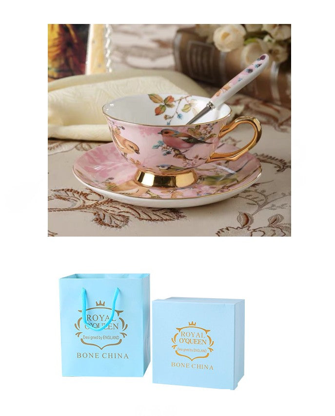 Elegant Ceramic Coffee Cups, Beautiful British Tea Cups, Bird Porcelain Tea Cup Saucer Set, Tea Cup and Saucer in Gift Box as Birthday Gift