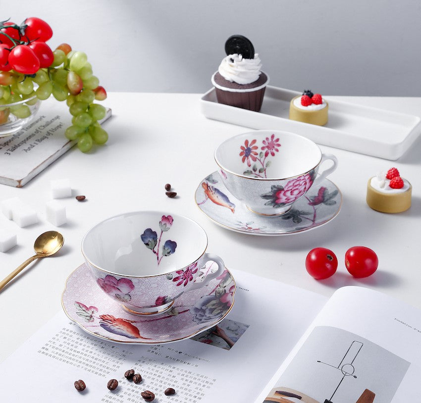 Unique Porcelain Cup and Saucer, Beautiful British Flower Tea Cups, Elegant Ceramic Coffee Cups, Creative Porcelain Tea Cup Set