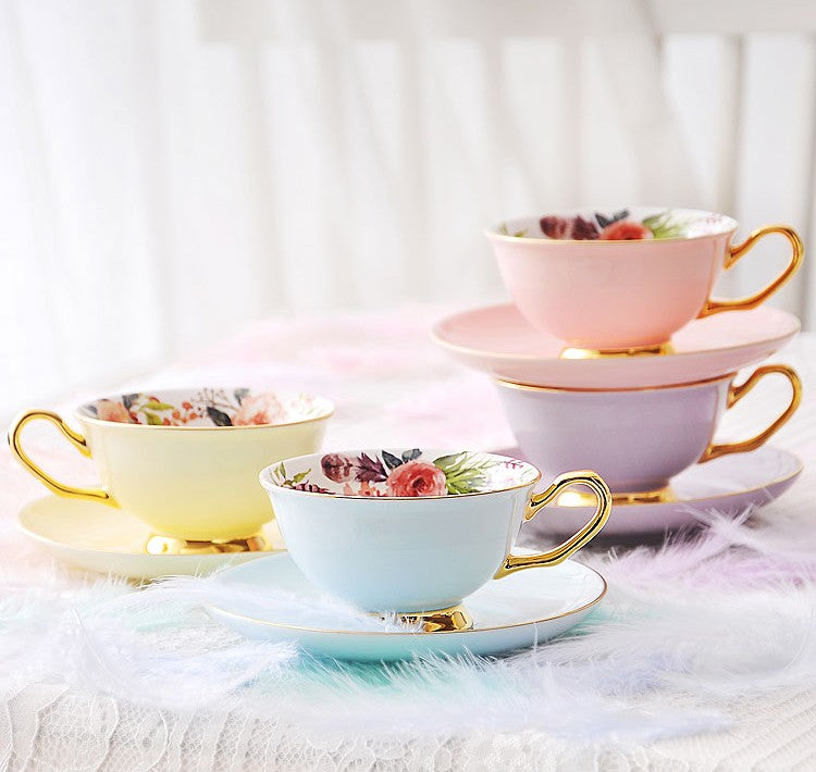 Elegant Flower Pattern Ceramic Coffee Cups, Beautiful British Tea Cups, Unique Traditional Afternoon Tea Cup and Saucer in Gift Box, Royal Porcelain Tea Cup Set