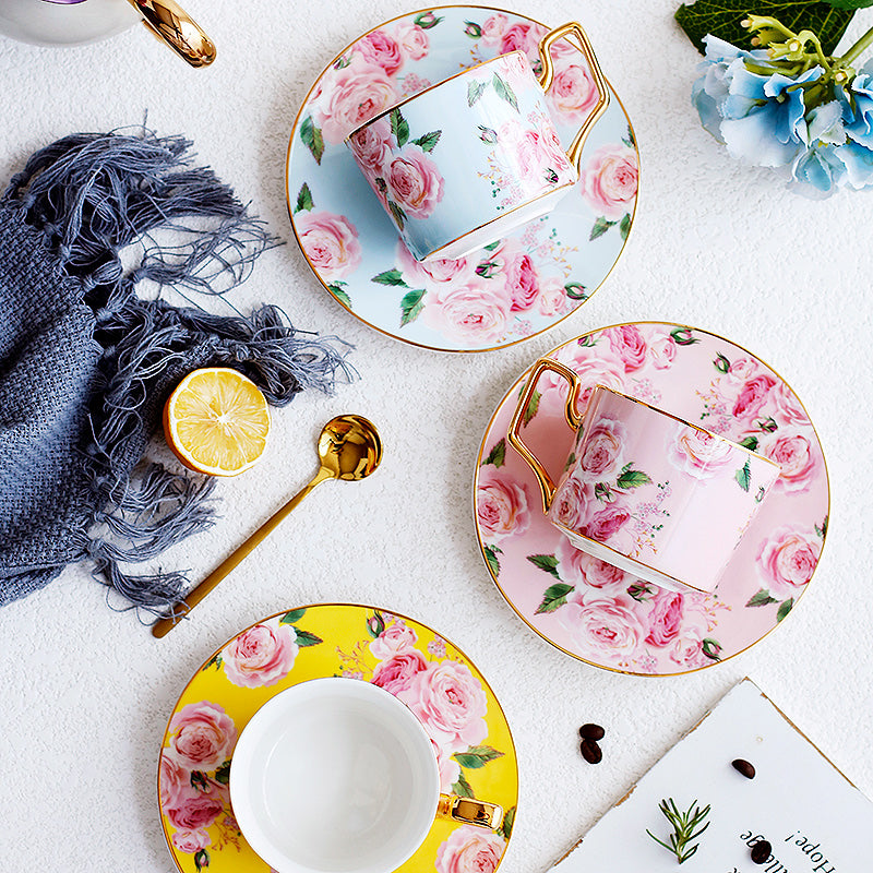 Coffee Cups with Gold Trim and Gift Box, British Tea Cups, Porcelain Coffee Cups, Tea Cup and Saucer, Latte Coffee Cups