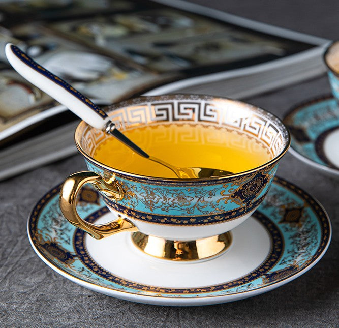 Elegant British Ceramic Coffee Cups, Porcelain Tea Cup Set for Office, Unique Tea Cup and Saucer in Gift Box