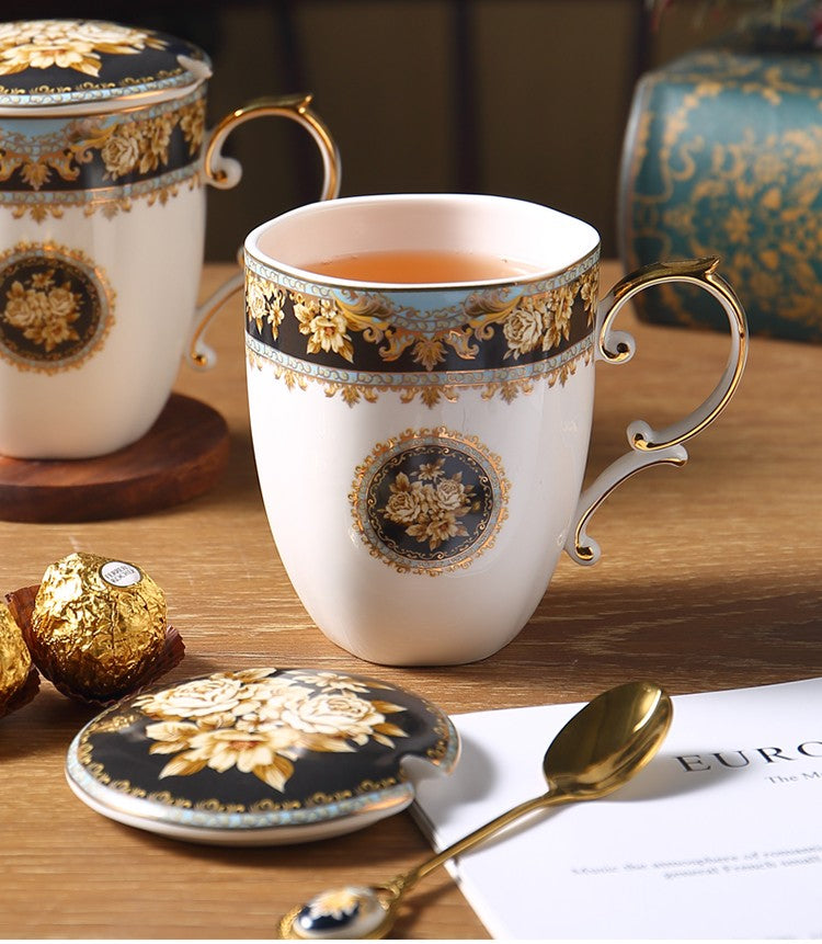Beautiful British Ceramic Mugs, Large Capacity Ceramic Mugs for Office, Large Royal Porcelain Mug, Elegant Ceramic Coffee Mug
