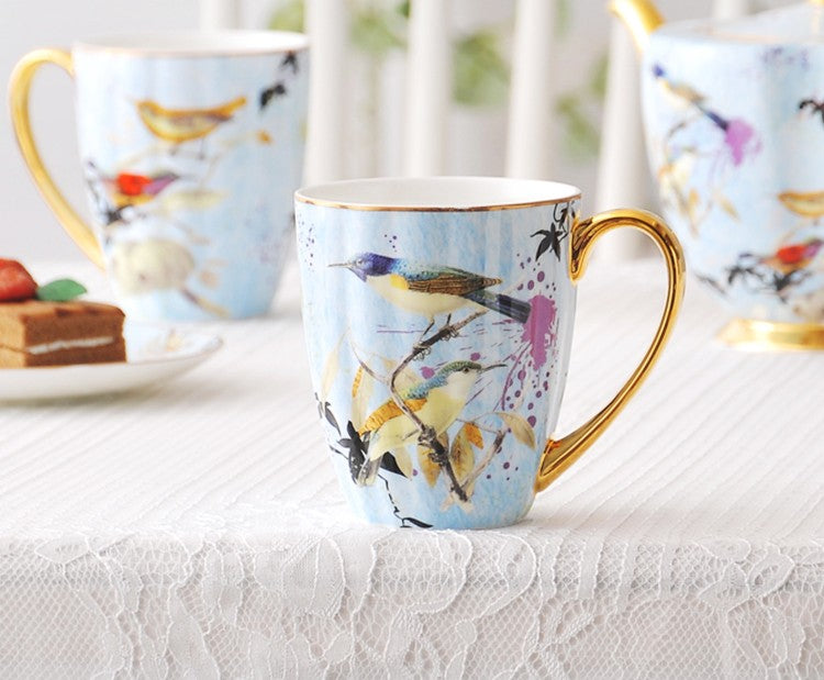 Large Creative Porcelain Mug, Elegant Ceramic Coffee Mug, Beautiful Bird Flower Ceramic Mug, Large Capacity Ceramic Mugs for Office