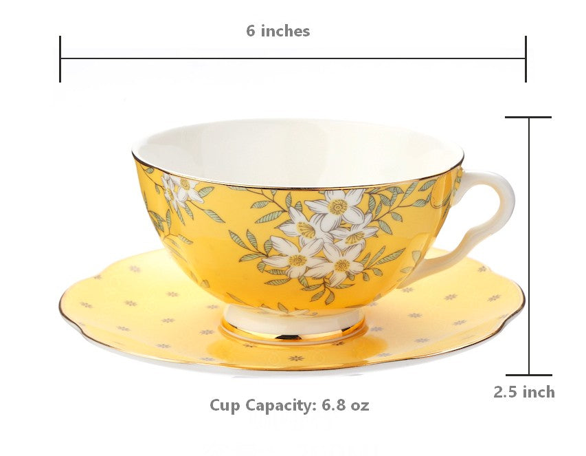 Creative Yellow Ceramic Coffee Cups, Unique Flower Coffee Cup and Saucer, Beautiful British Tea Cups, Creative Porcelain Tea Cup Set