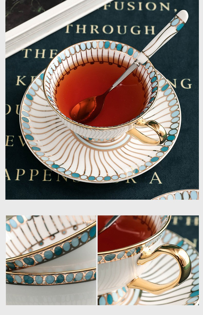 Unique Tea Cup and Saucer in Gift Box, Elegant British Ceramic Coffee Cups, Porcelain Tea Cup Set for Office, Green Ceramic Cups