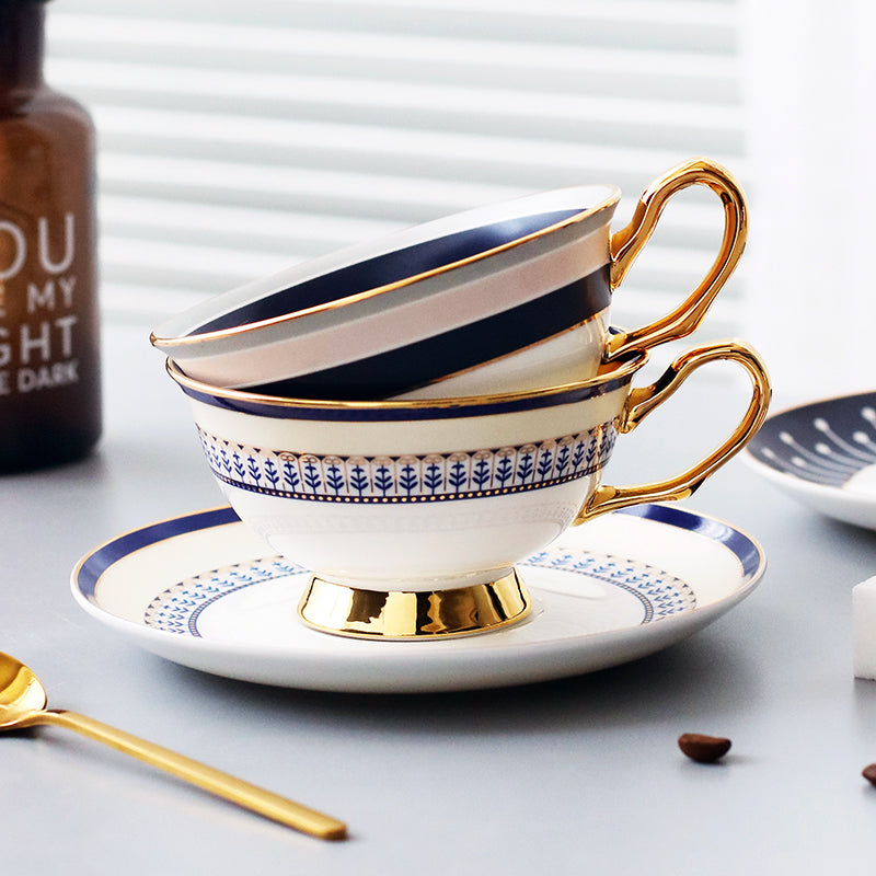 British Tea Cups, Porcelain Coffee Cups, Latte Coffee Cups, Tea Cup and Saucer, Coffee Cups with Gold Trim and Gift Box