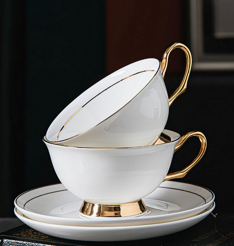 White Ceramic Cups, Elegant British Ceramic Coffee Cups, Porcelain Tea Cup Saucer Set, Unique Tea Cup and Saucer in Gift Box