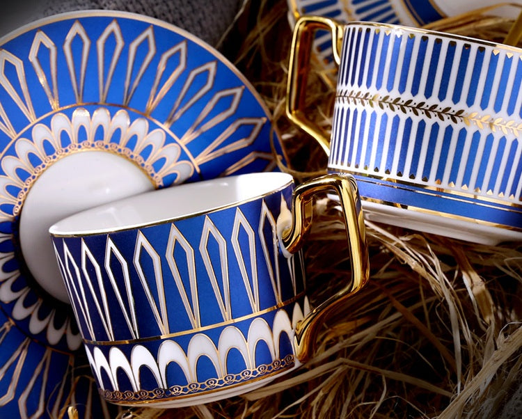 British Tea Cups, Coffee Cups with Gold Trim and Gift Box, Elegant Porcelain Coffee Cups, Tea Cup and Saucer