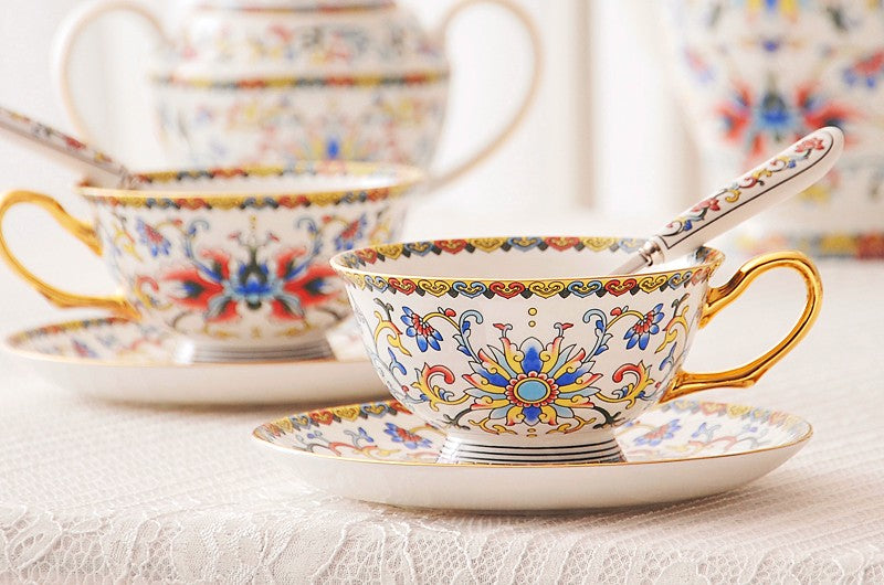 China Porcelain Tea Cup Saucer Set, Bohemia Ceramic Coffee Cups, Creative Ceramic Cups, Unique Traditional Afternoon Tea Cup and Saucer