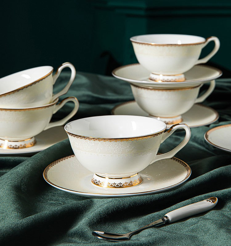 Porcelain Coffee Cup Set, White Ceramic Cups, Elegant British Ceramic Coffee Cups, Unique Tea Cup and Saucer in Gift Box