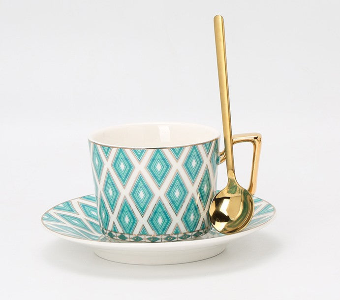 Afternoon Green British Tea Cups, Unique Ceramic Coffee Cups, Creative Porcelain Tea Cup Saucer Set, Traditional English Tea Cup and Saucer