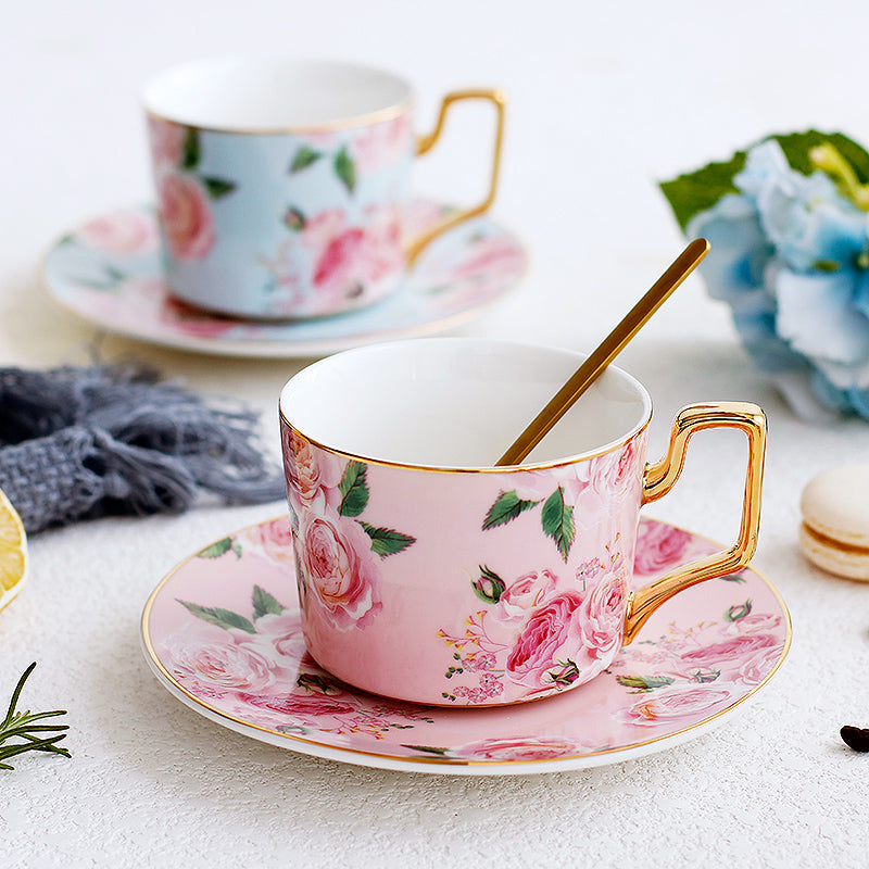 Coffee Cups with Gold Trim and Gift Box, British Tea Cups, Porcelain Coffee Cups, Tea Cup and Saucer, Latte Coffee Cups