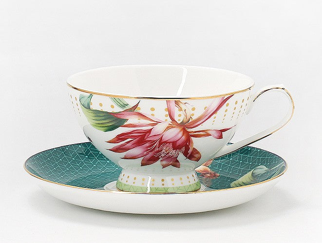 Lotus Flower Porcelain Tea Cup Saucer Set, Elegant Ceramic Coffee Cups, Beautiful British Tea Cups, Traditional English Tea Cup and Saucer