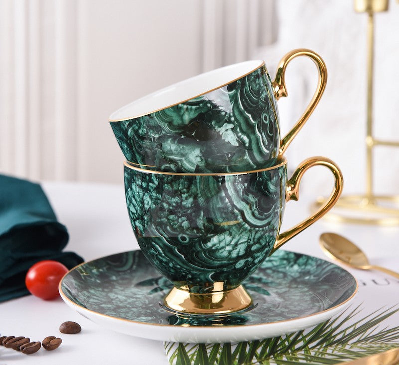 Beautiful British Green Tea Cups, Unique Porcelain Cup and Saucer, Royal Ceramic Coffee Cups, Creative Porcelain Tea Cup Set