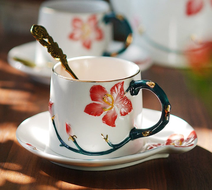 Afternoon British Tea Cups, Creative Porcelain Tea Cup Saucer Set, Traditional English Tea Cup and Saucer, Unique Ceramic Coffee Cups