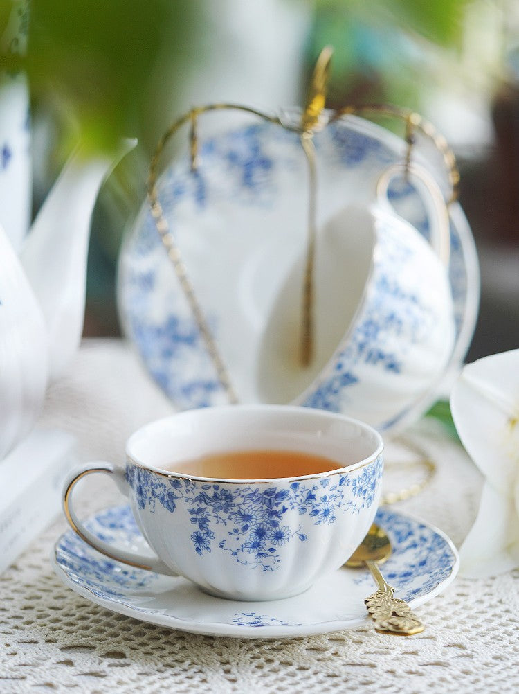 Blue Porcelain Tea Cup Saucer Set, Royal Ceramic Cups, Unique Blue Tea Cup and Saucer in Gift Box, Elegant Ceramic Coffee Cups