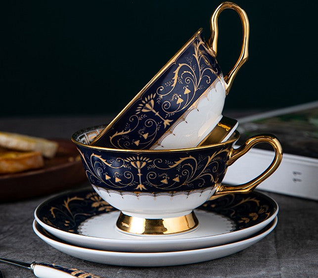Porcelain Tea Cup Saucer Set, Unique Blue Tea Cup and Saucer in Gift Box, Royal Ceramic Cups, Elegant Ceramic Coffee Cups