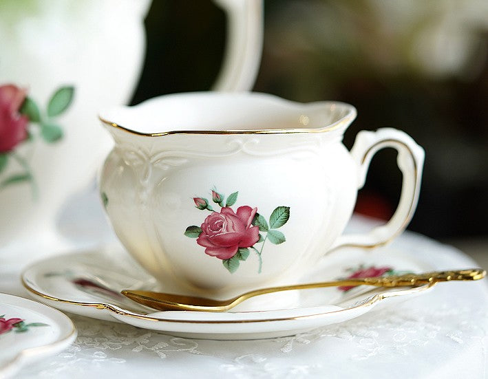 British Royal Ceramic Cups for Traditional Afternoon Tea, Elegant Ceramic Coffee Cups, Rose Porcelain Tea Cup Saucer Set, Unique Blue Tea Cup and Saucer in Gift Box