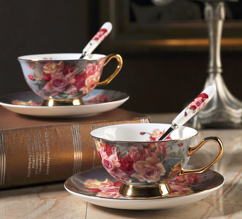 Rose Flower Royal Porcelain Tea Cup Saucer Set, Tea Cup and Saucer in Gift Box, Elegant Ceramic Coffee Cups, Beautiful British Tea Cups