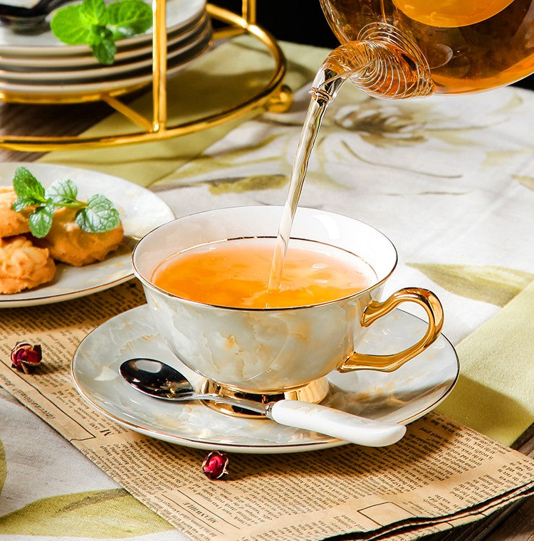 Elegant Ceramic Coffee Cups, 6.8 oz Tea Cup and Saucer in Gift Box as Birthday Gift, Beautiful British Tea Cups, Royal Porcelain Tea Cup Set