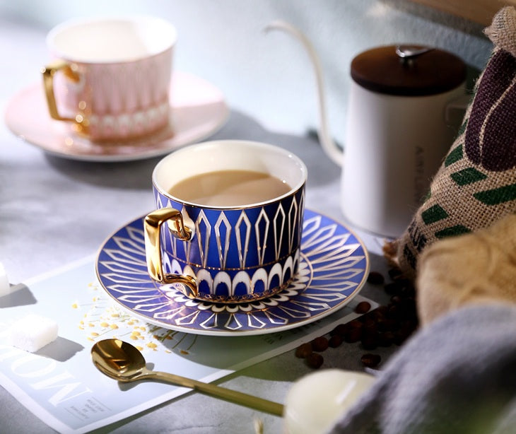 British Tea Cups, Coffee Cups with Gold Trim and Gift Box, Elegant Porcelain Coffee Cups, Tea Cup and Saucer