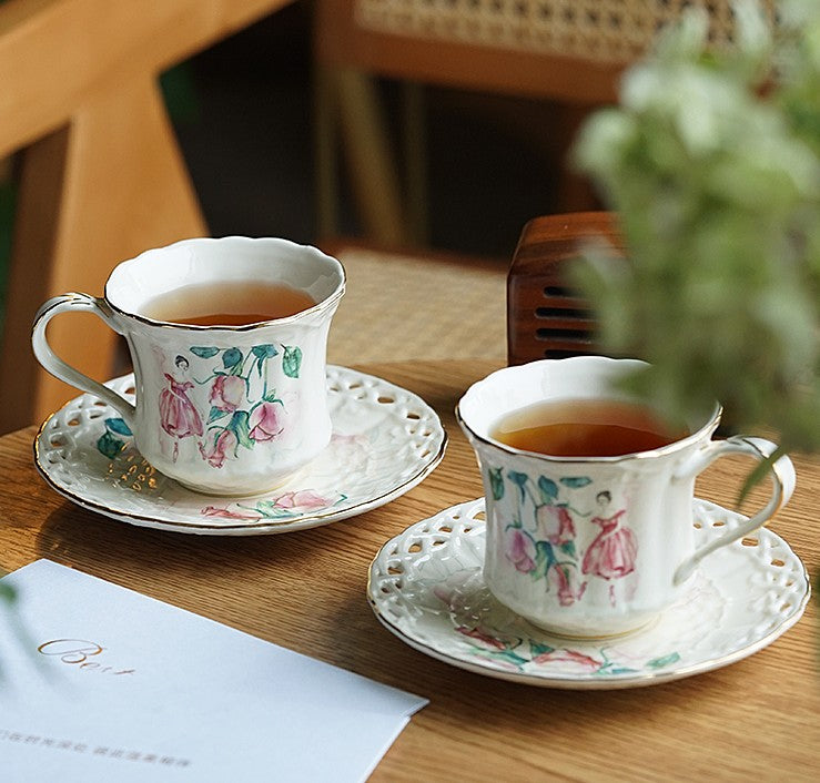 Elegant British Tea Cups, Beautiful Porcelain Tea Cup Saucer Set, Traditional English Tea Cup and Saucer, Unique Ceramic Coffee Cups