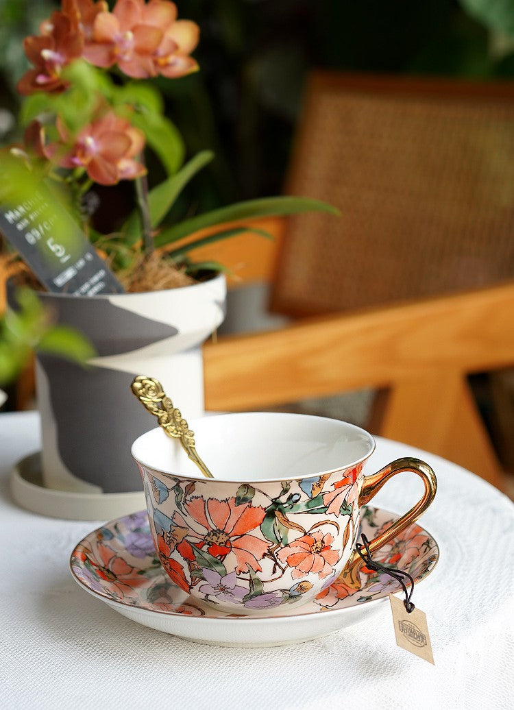 Elegant Ceramic Coffee Cups, Flower Porcelain Tea Cup Saucer Set, British Royal Ceramic Cups for Traditional Afternoon Tea, Unique Tea Cup and Saucer in Gift Box