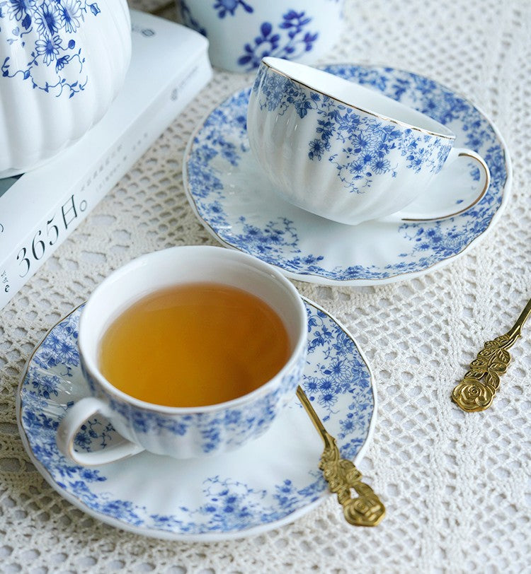 Blue Porcelain Tea Cup Saucer Set, Royal Ceramic Cups, Unique Blue Tea Cup and Saucer in Gift Box, Elegant Ceramic Coffee Cups
