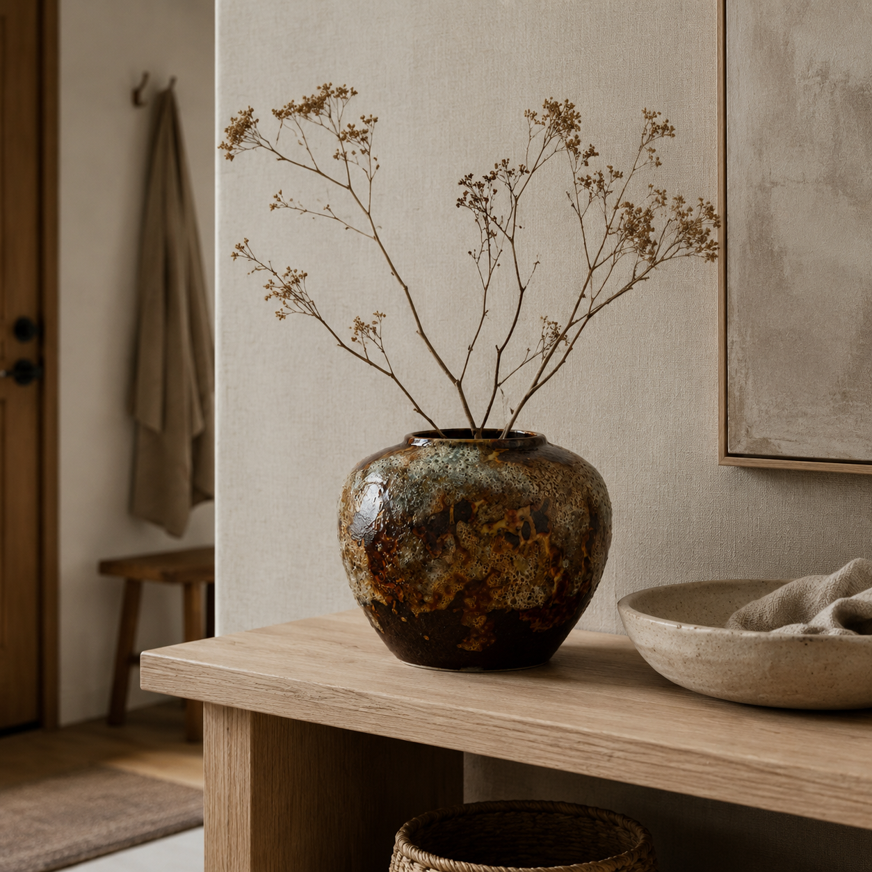 Rough ceramic wabi sabi vase style E lifestyle scene 1