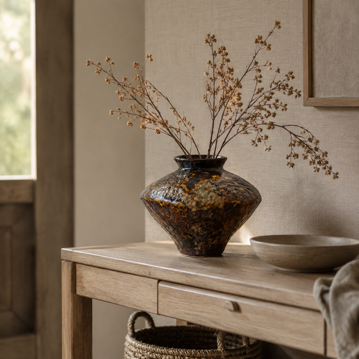 Rough ceramic wabi sabi vase style B lifestyle scene 1