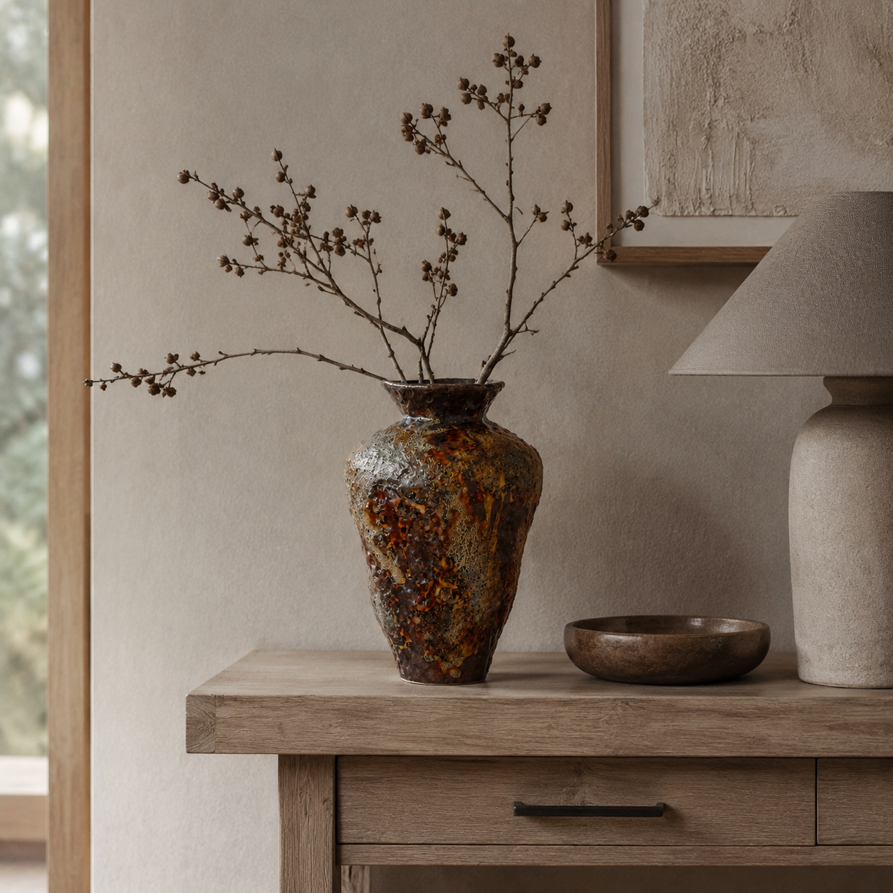 Rough ceramic wabi sabi vase style A lifestyle scene 1