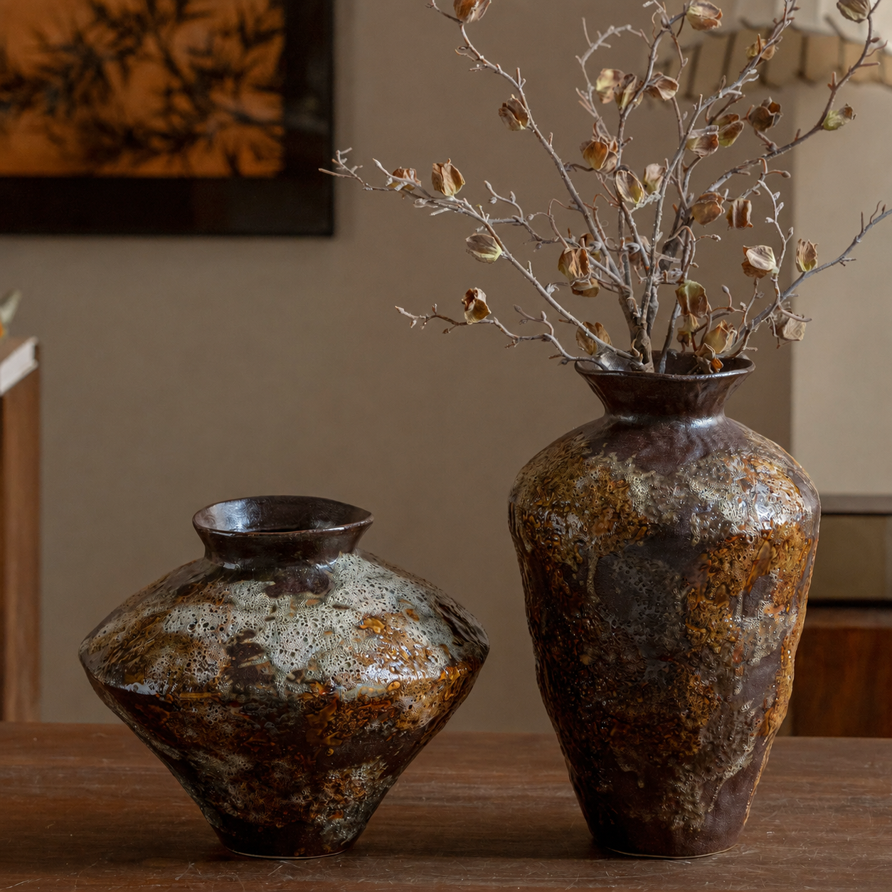 Rough ceramic wabi sabi vase set with multiple styles