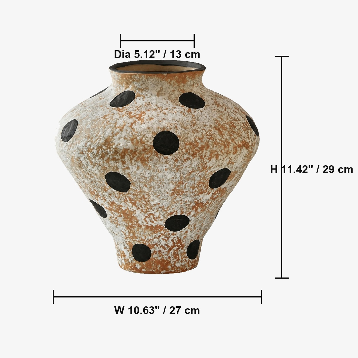 Hand-Painted Polka Dot Ceramic Vase - Large Decorative Vase D75 Weathered White Large A dimensions