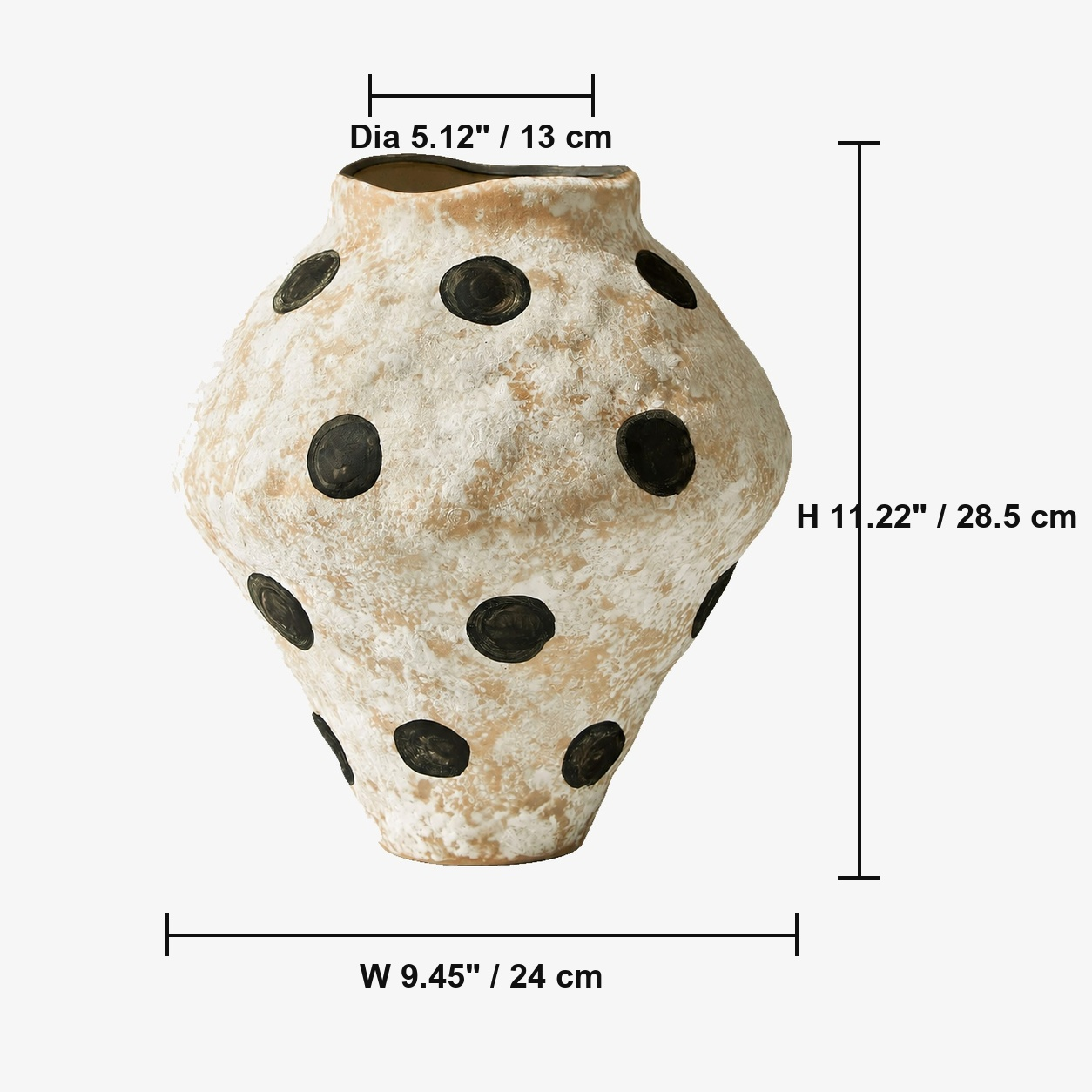 Hand-Painted Polka Dot Ceramic Vase - Large and Small Decorative Vase D76 Weathered White Large B dimensions