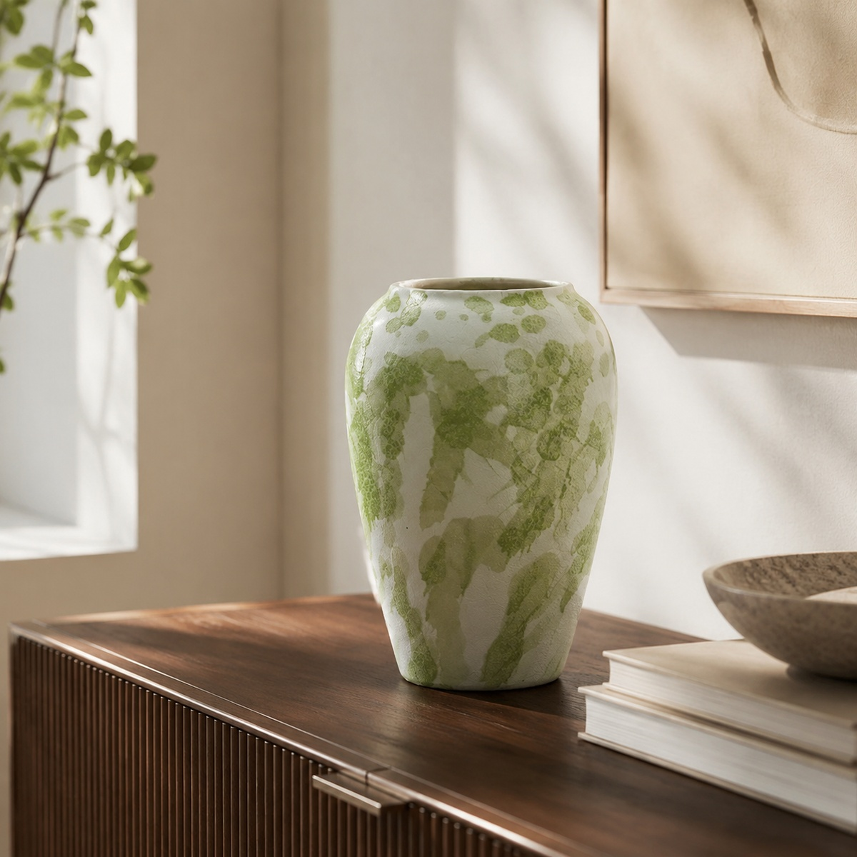 Green Ink Ceramic Vase - Botanical Glaze Flower Vase D74 Jade Mist lifestyle scene two