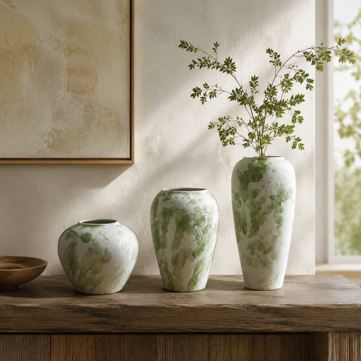 Green Ink Ceramic Vase - Botanical Glaze Flower Vase D74 group scene