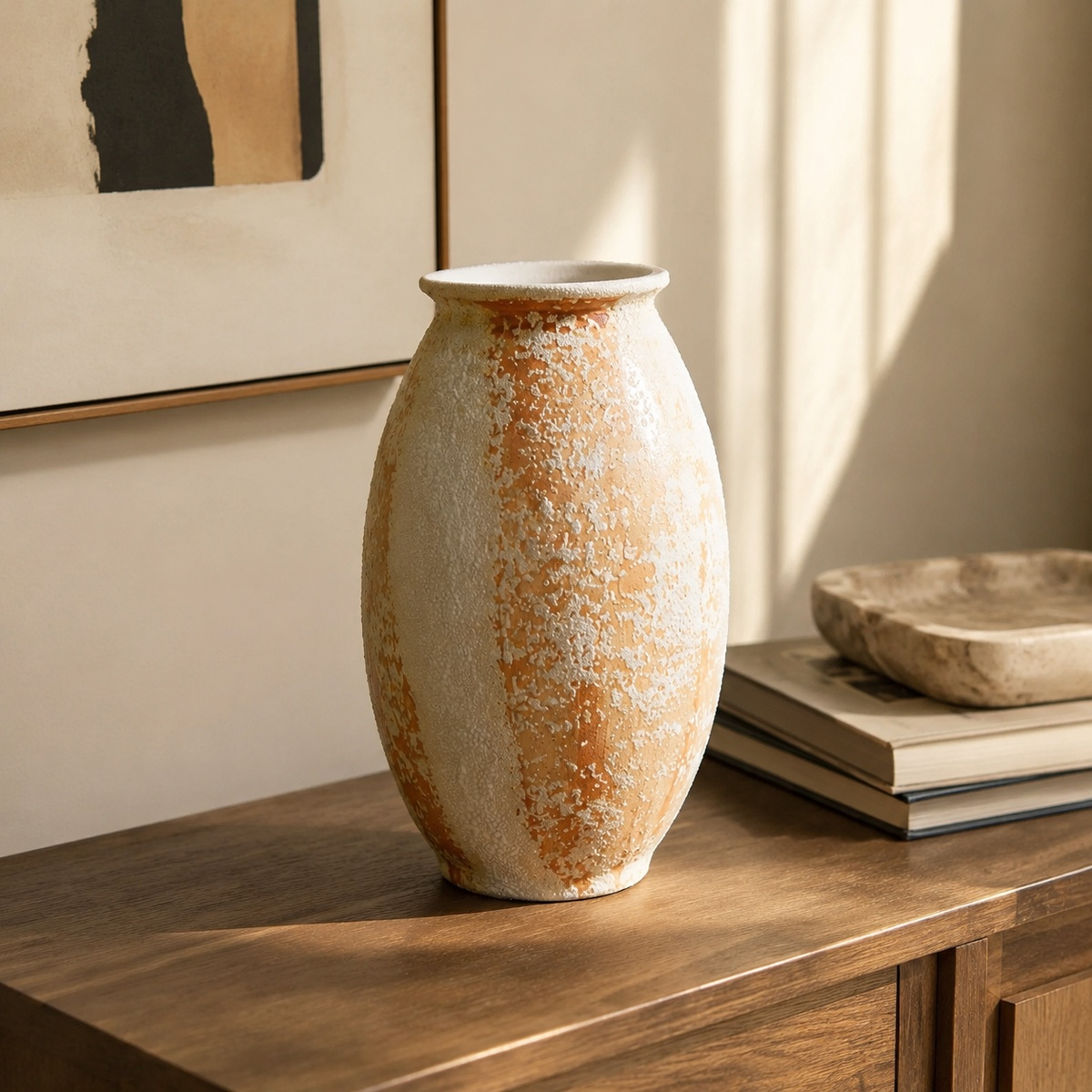 Rustic Aged Ceramic Vase - Sculptural Wabi Sabi Flower Vase D73 Oval Jar lifestyle scene two