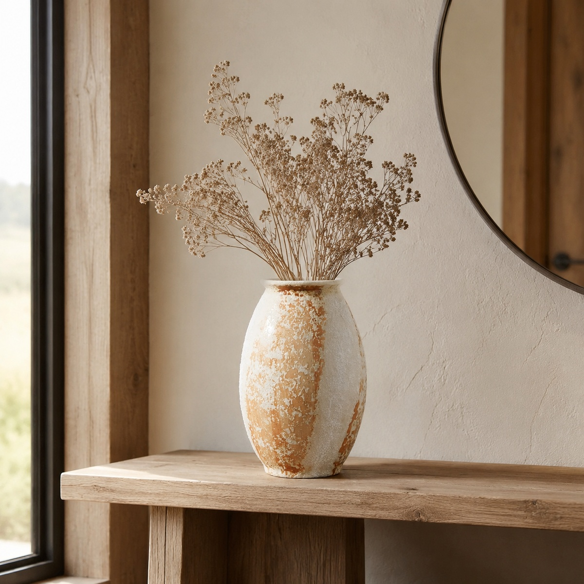 Rustic Aged Ceramic Vase - Sculptural Wabi Sabi Flower Vase D73 Oval Jar lifestyle scene one
