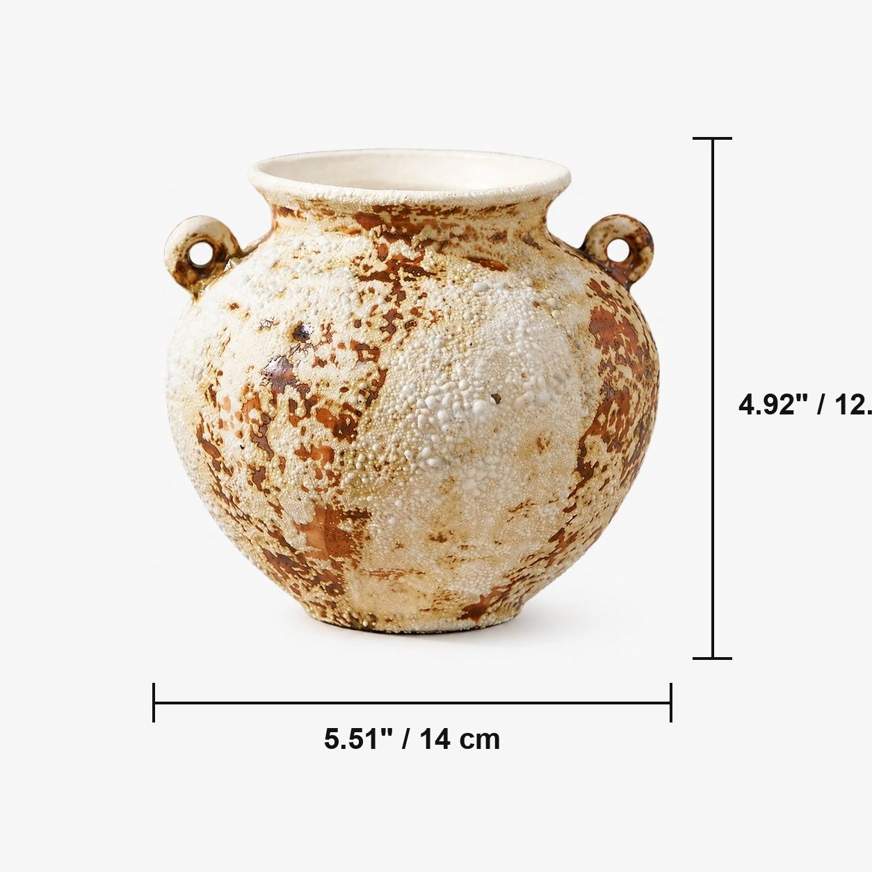 Rustic Aged Ceramic Vase - Sculptural Wabi Sabi Flower Vase D73 Double Handle dimensions