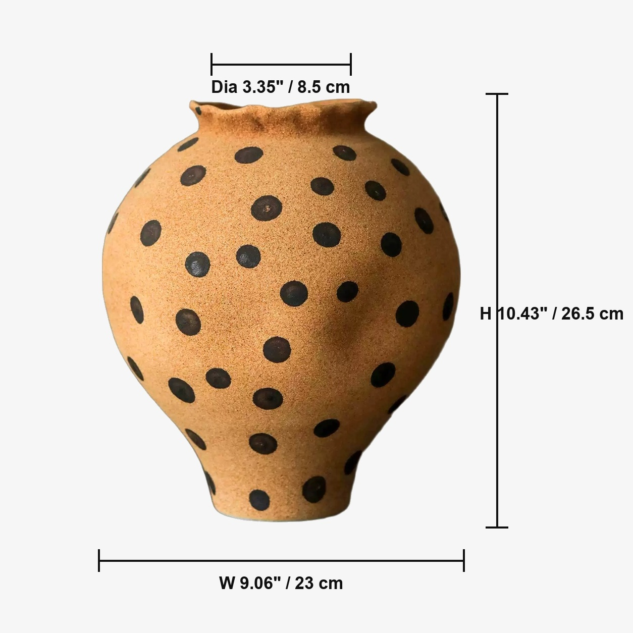 Caramel Polka Dot Rustic Ceramic Vase - Five Styles D83 Model D dimensions