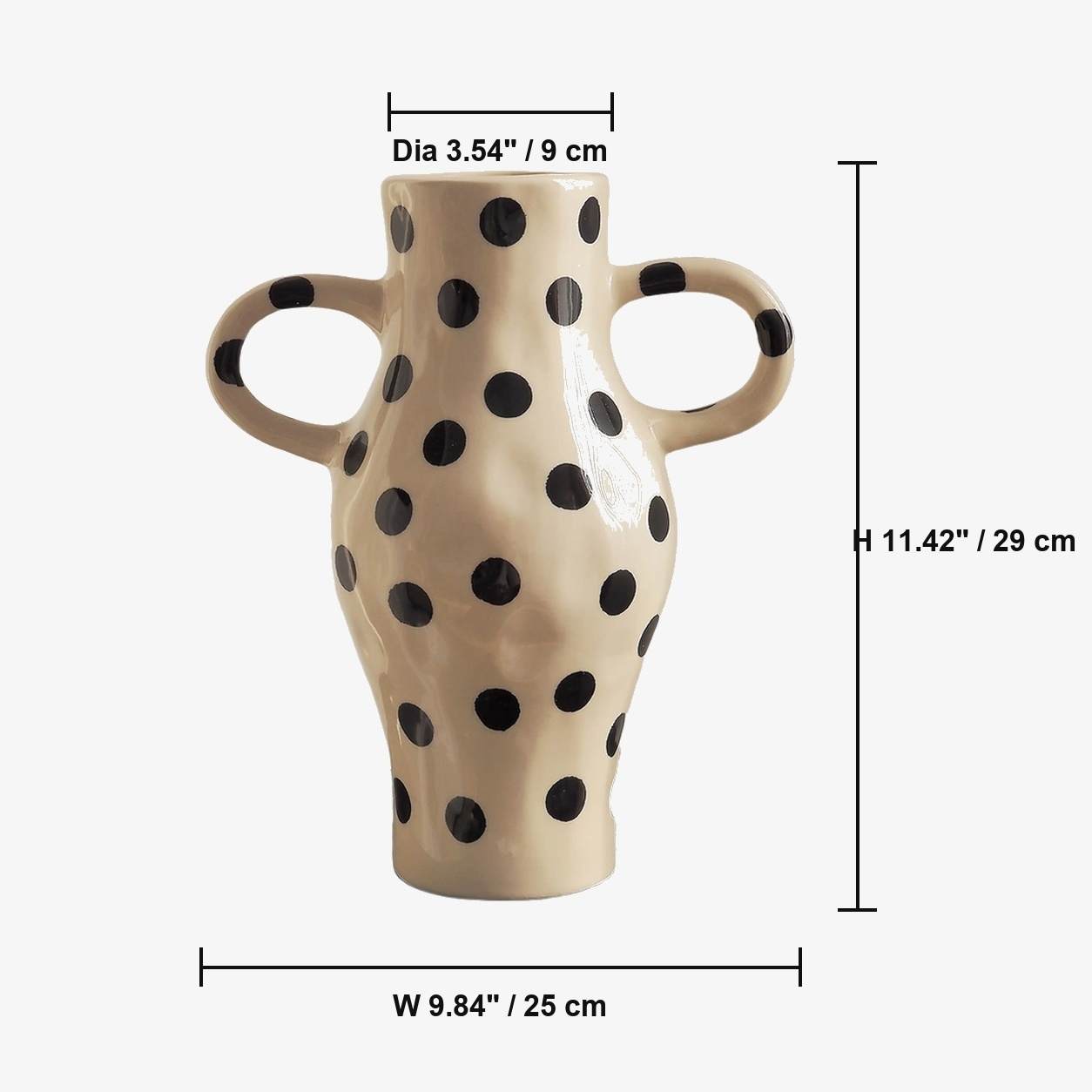 French Polka Dot Double-Handle Ceramic Vase D85 Ivory Dot dimensions