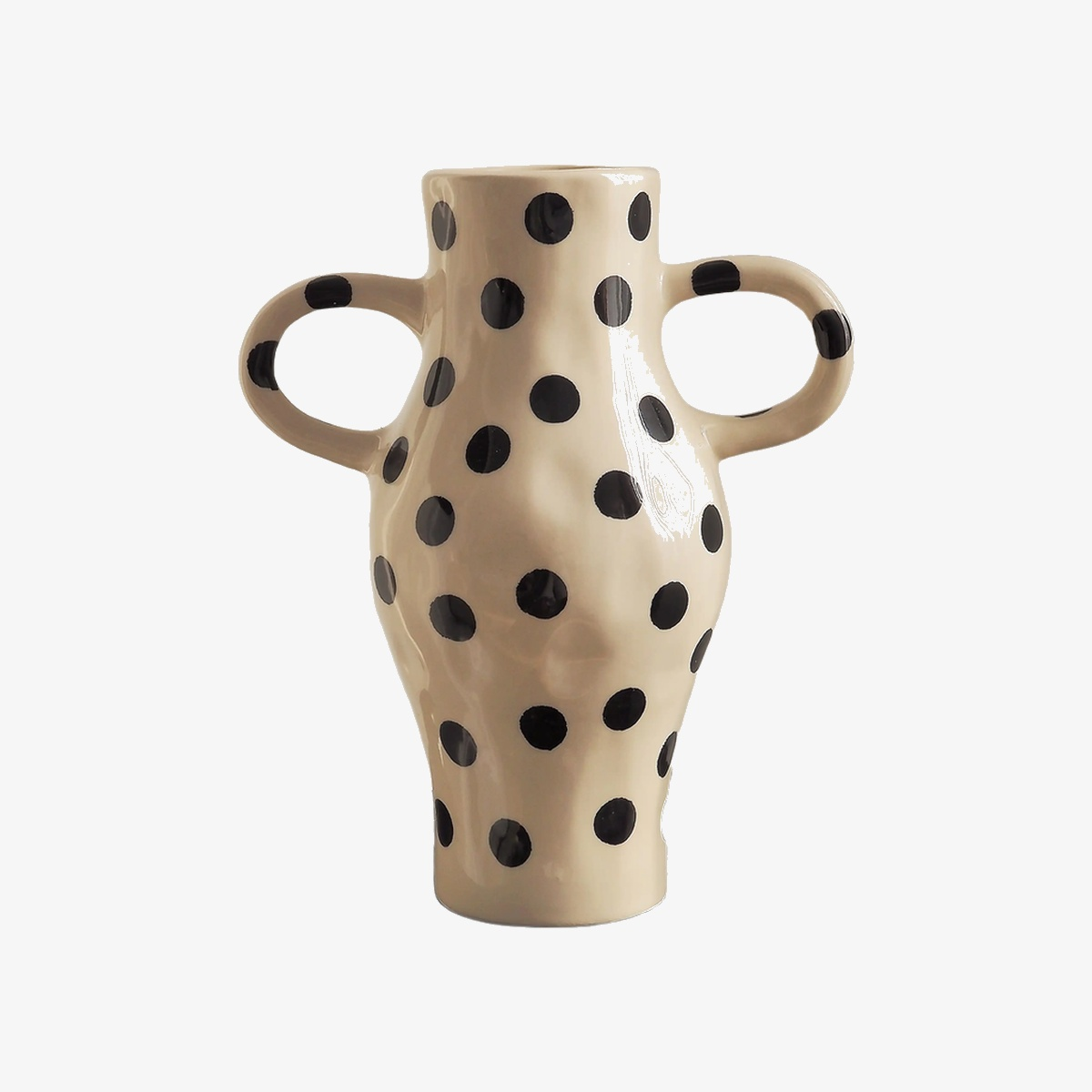 French Polka Dot Double-Handle Ceramic Vase D85 Ivory Dot product image