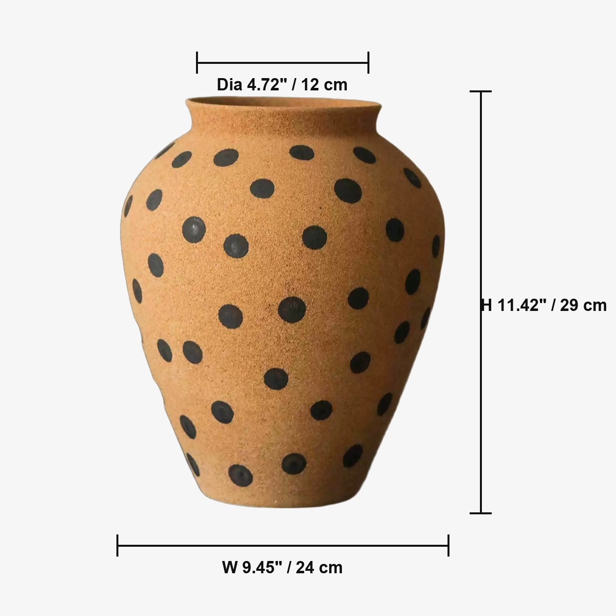 Caramel Polka Dot Rustic Ceramic Vase - Five Styles D83 Model E dimensions