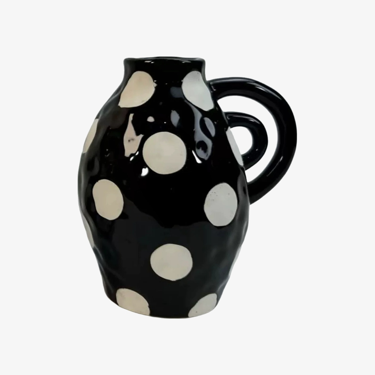 French Black Polka Dot Ceramic Vase D84 Black Dot product image